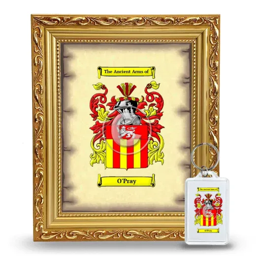 O'Pray Framed Coat of Arms and Keychain - Gold