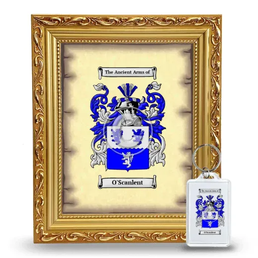 O'Scanlent Framed Coat of Arms and Keychain - Gold