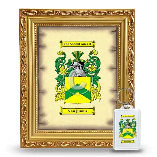 Van Junius Framed Coat of Arms and Keychain - Gold
