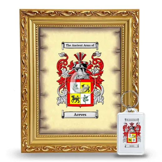 Aceves Framed Coat of Arms and Keychain - Gold