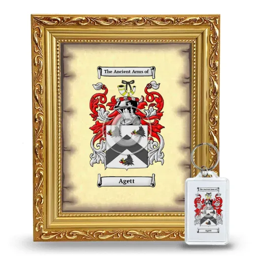 Agett Framed Coat of Arms and Keychain - Gold