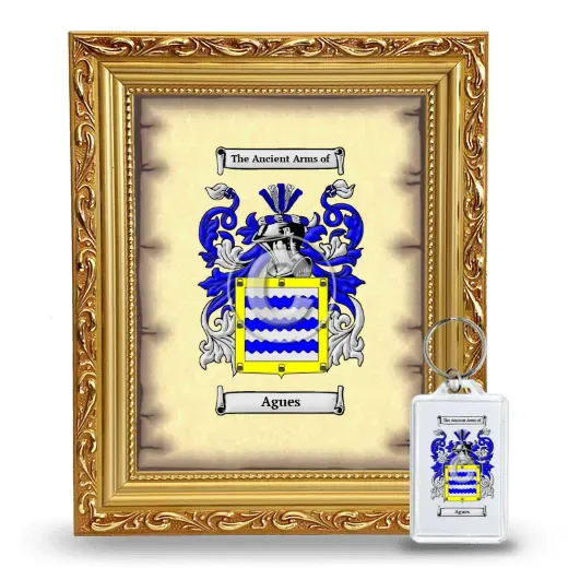 Agues Framed Coat of Arms and Keychain - Gold