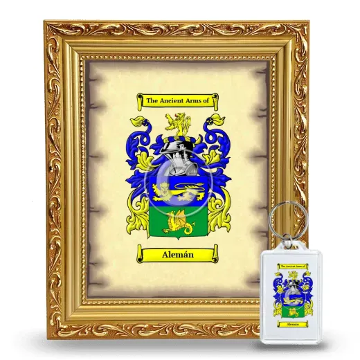 Alemán Framed Coat of Arms and Keychain - Gold