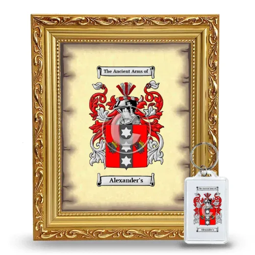 Alexander's Framed Coat of Arms and Keychain - Gold