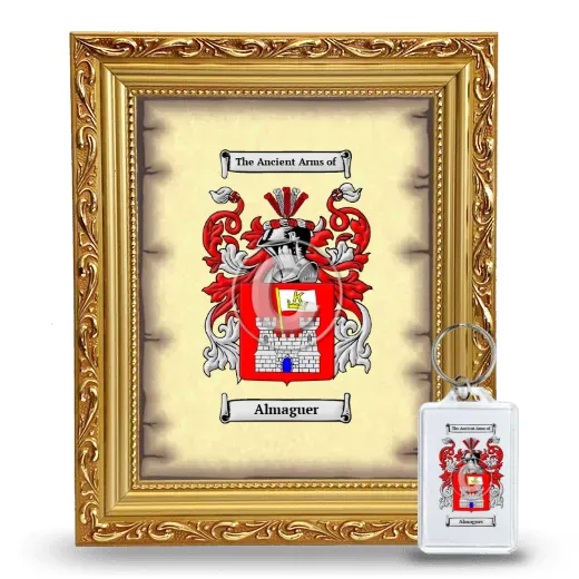 Almaguer Framed Coat of Arms and Keychain - Gold