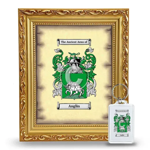 Anglin Framed Coat of Arms and Keychain - Gold