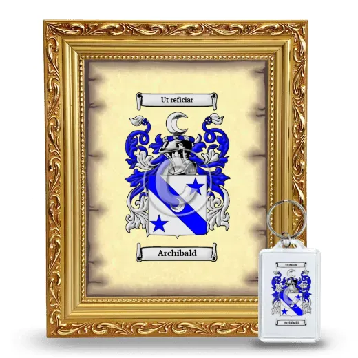 Archibald Framed Coat of Arms and Keychain - Gold