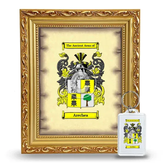 Arechea Framed Coat of Arms and Keychain - Gold