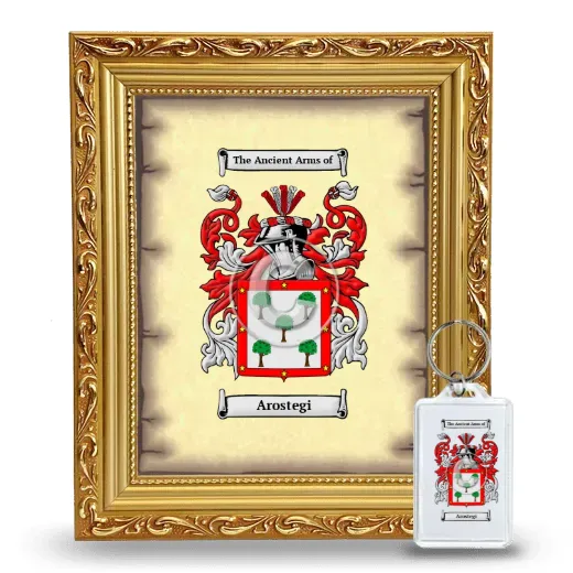 Arostegi Framed Coat of Arms and Keychain - Gold
