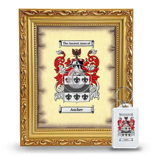 Aucher Framed Coat of Arms and Keychain - Gold