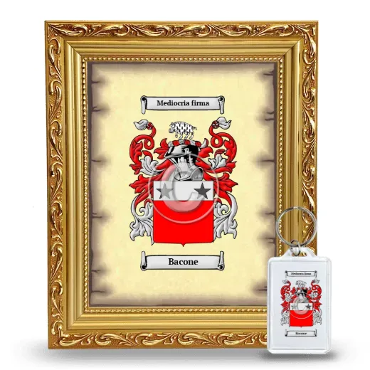 Bacone Framed Coat of Arms and Keychain - Gold