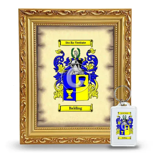 Balding Framed Coat of Arms and Keychain - Gold