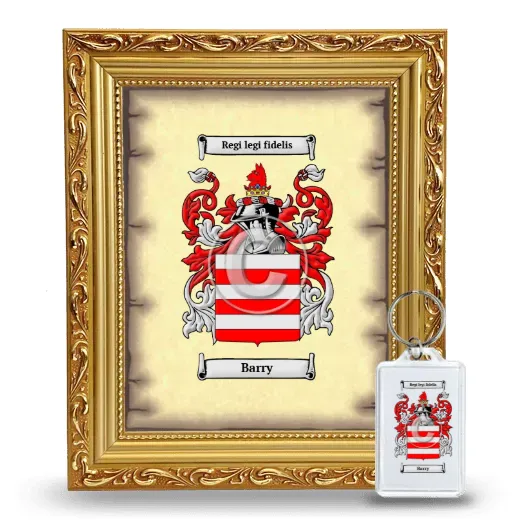 Barry Framed Coat of Arms and Keychain - Gold
