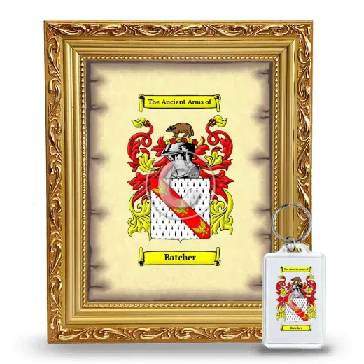Batcher Framed Coat of Arms and Keychain - Gold
