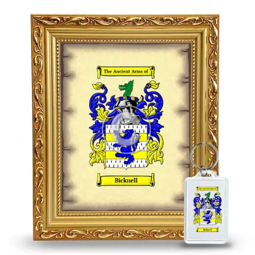 Bicknell Framed Coat of Arms and Keychain - Gold