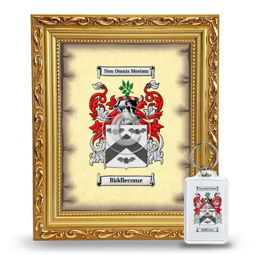 Biddlecome Framed Coat of Arms and Keychain - Gold