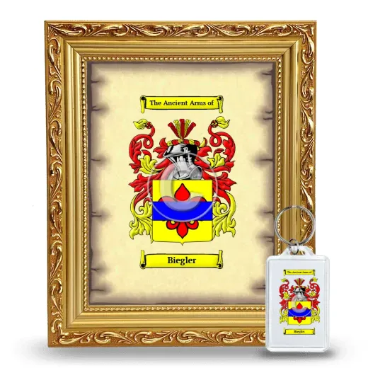 Biegler Framed Coat of Arms and Keychain - Gold