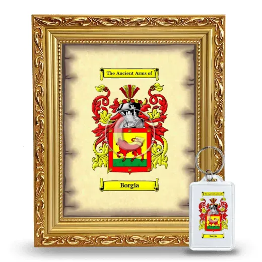 Borgia Framed Coat of Arms and Keychain - Gold