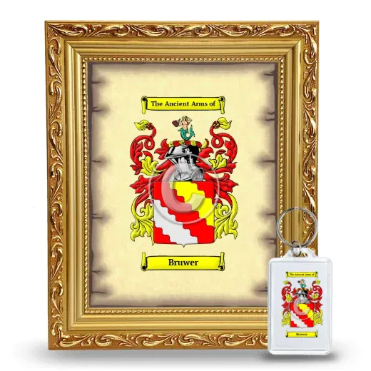 Bruwer Framed Coat of Arms and Keychain - Gold