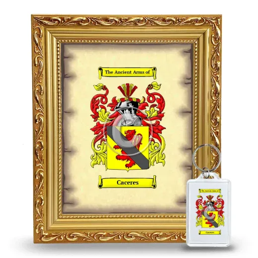 Caceres Framed Coat of Arms and Keychain - Gold