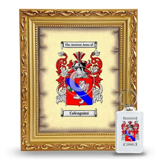 Calcagnini Framed Coat of Arms and Keychain - Gold