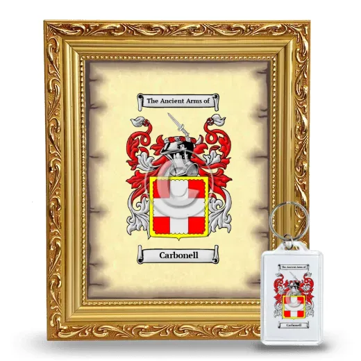 Carbonell Framed Coat of Arms and Keychain - Gold