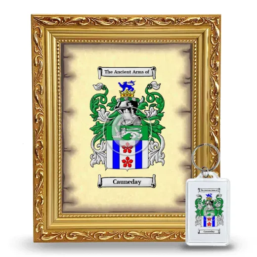 Cauneday Framed Coat of Arms and Keychain - Gold