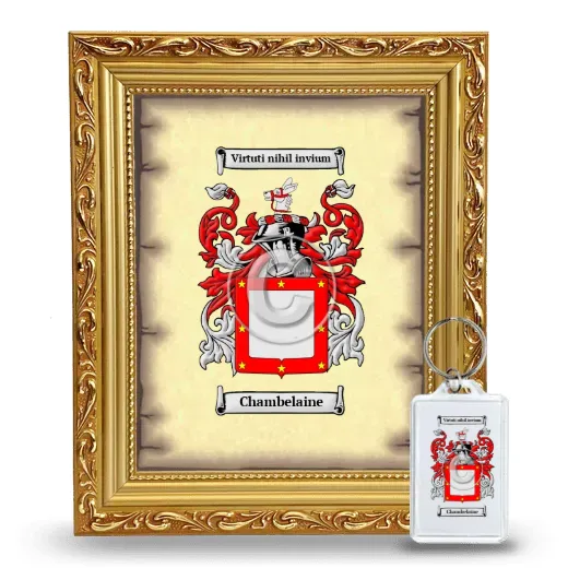 Chambelaine Framed Coat of Arms and Keychain - Gold