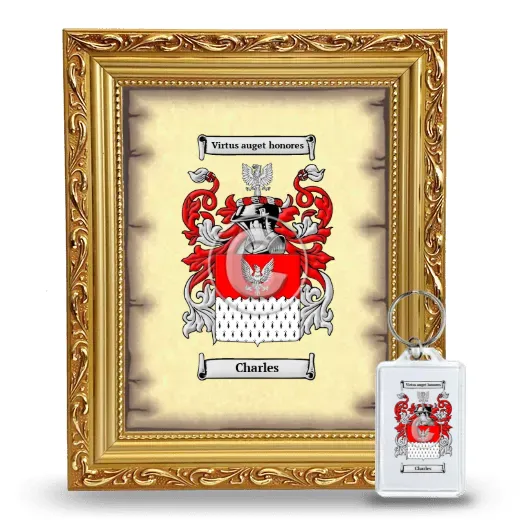 Charles Framed Coat of Arms and Keychain - Gold