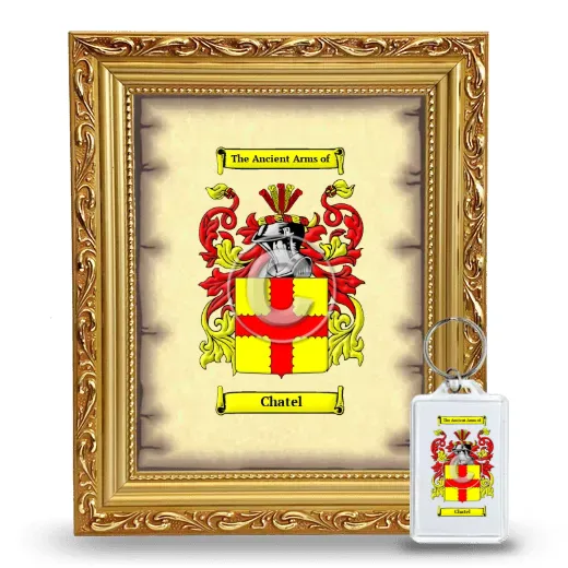 Chatel Framed Coat of Arms and Keychain - Gold