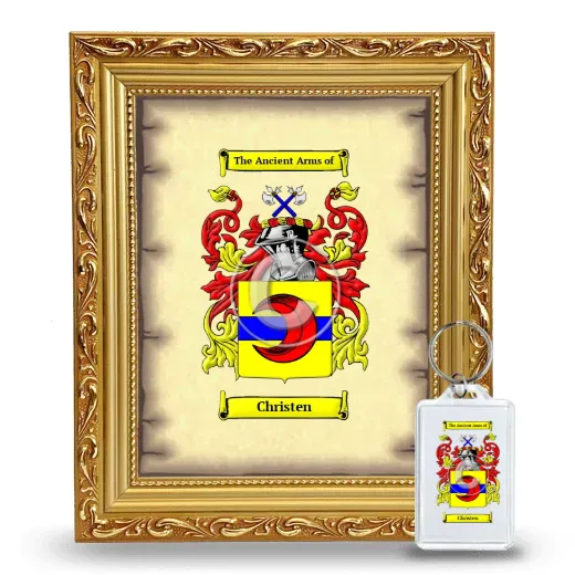Christen Framed Coat of Arms and Keychain - Gold