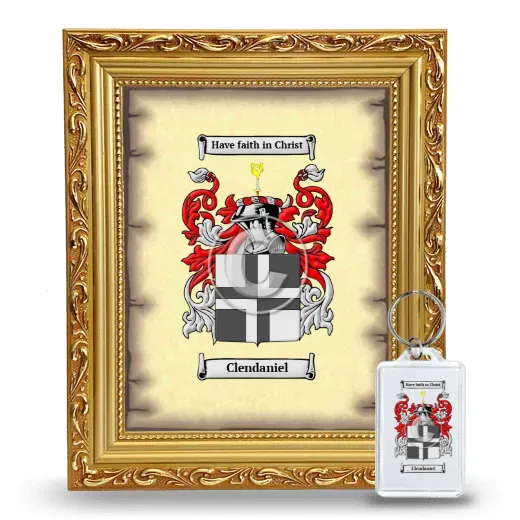 Clendaniel Framed Coat of Arms and Keychain - Gold