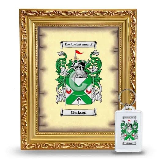Clerkson Framed Coat of Arms and Keychain - Gold