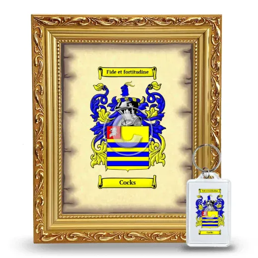 Cocks Framed Coat of Arms and Keychain - Gold