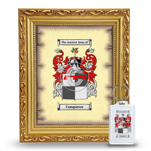 Conqueror Framed Coat of Arms and Keychain - Gold