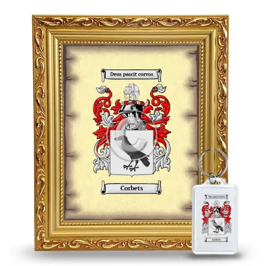 Corbets Framed Coat of Arms and Keychain - Gold