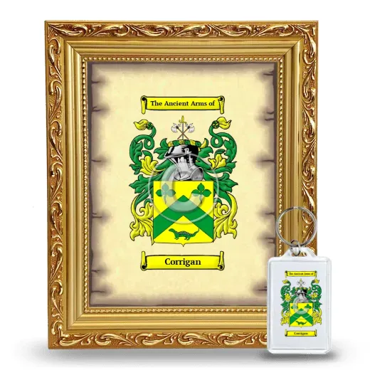 Corrigan Framed Coat of Arms and Keychain - Gold