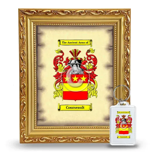 Courseault Framed Coat of Arms and Keychain - Gold