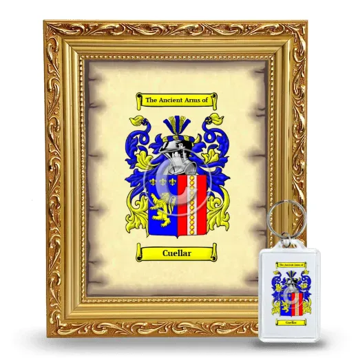 Cuellar Framed Coat of Arms and Keychain - Gold