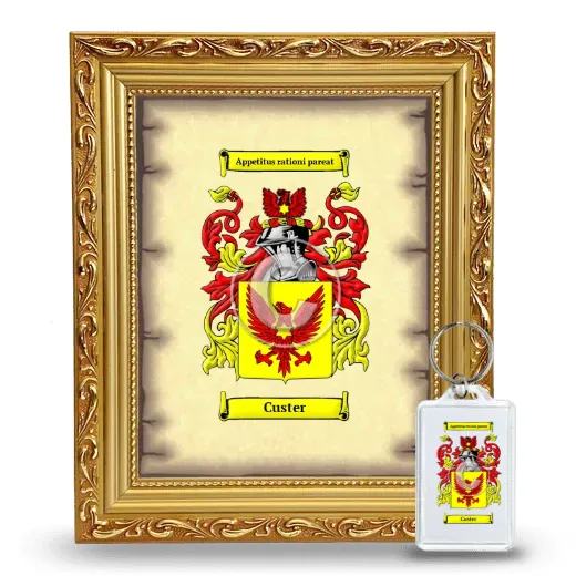Custer Framed Coat of Arms and Keychain - Gold