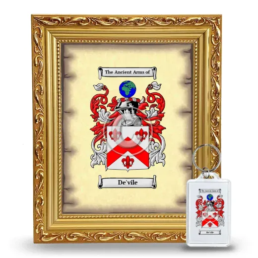 De'vile Framed Coat of Arms and Keychain - Gold