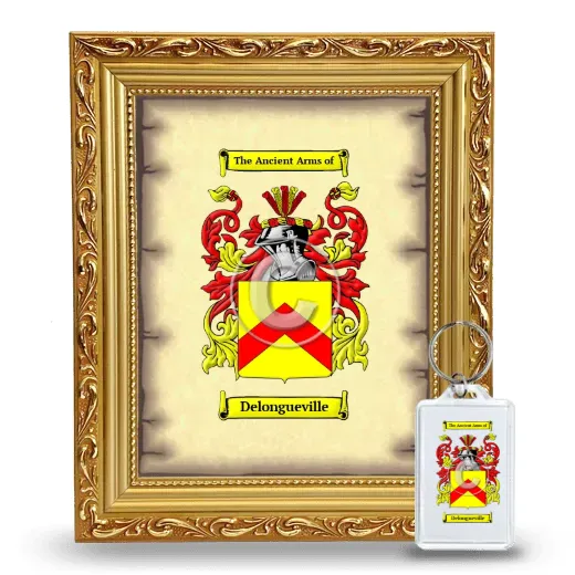 Delongueville Framed Coat of Arms and Keychain - Gold