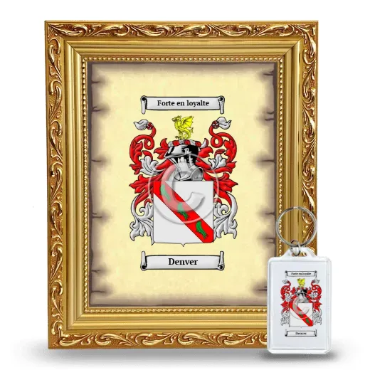 Denver Framed Coat of Arms and Keychain - Gold