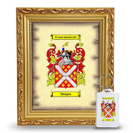 Denyes Framed Coat of Arms and Keychain - Gold