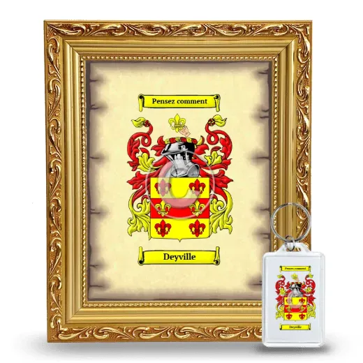 Deyville Framed Coat of Arms and Keychain - Gold