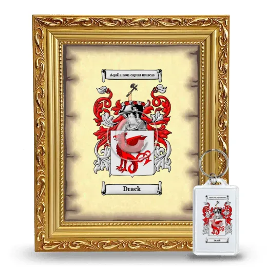 Drack Framed Coat of Arms and Keychain - Gold