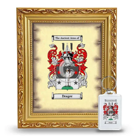 Drager Framed Coat of Arms and Keychain - Gold