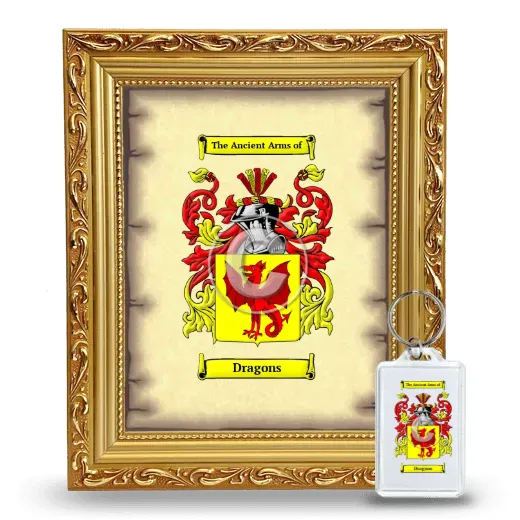 Dragons Framed Coat of Arms and Keychain - Gold