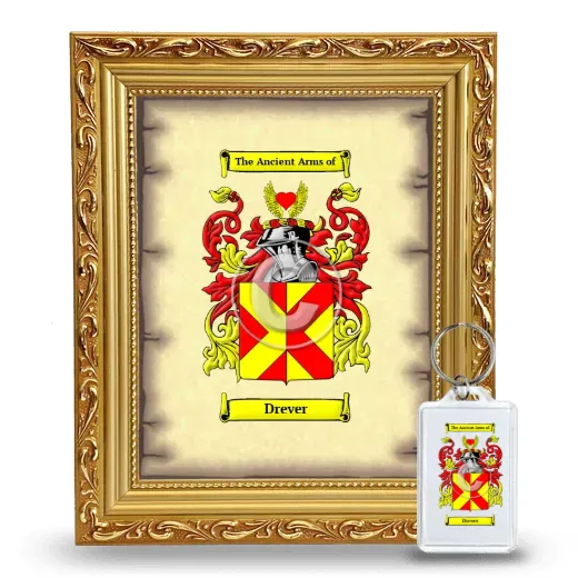 Drever Framed Coat of Arms and Keychain - Gold