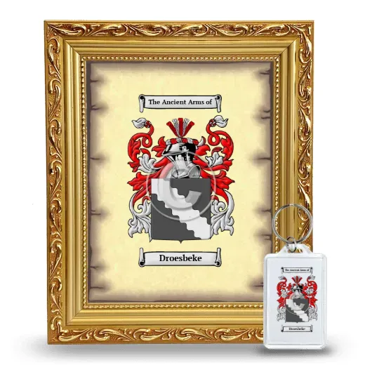 Droesbeke Framed Coat of Arms and Keychain - Gold